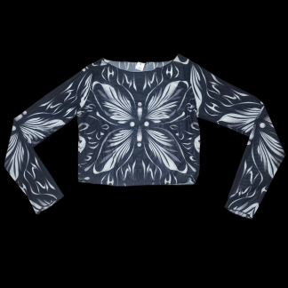 Pristine butterfly print long sleeve mesh top size SMALL
